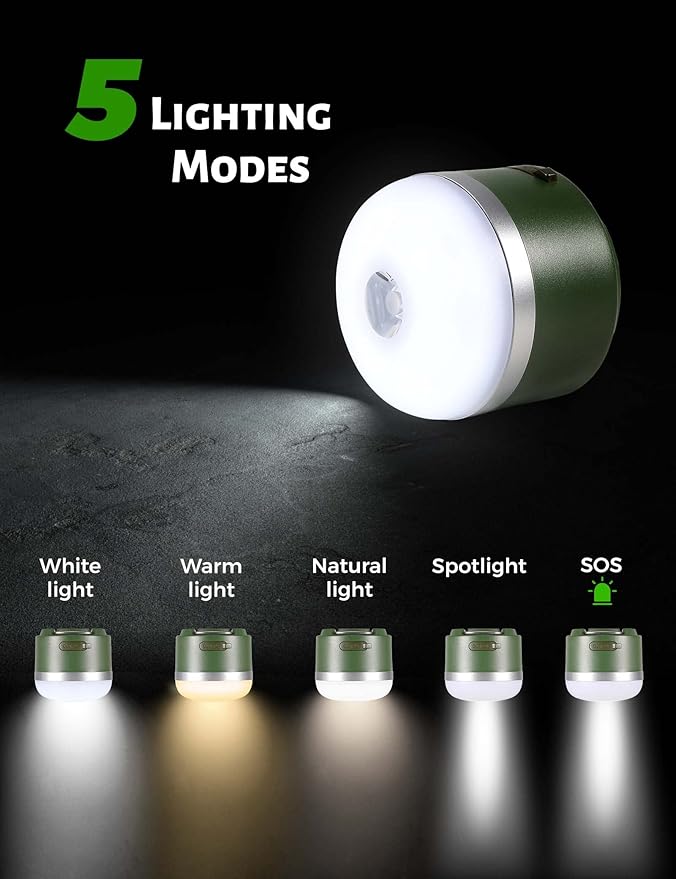 Camping Lantern Rechargeable, 600LM Led Camping Light, 5 Light Modes Waterproof Portable Light with Magnetic Base for Power Outages, Hurricane Emergency, Outdoor, Hiking, Home and Car (Green)