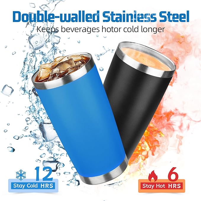 20 oz Tumbler with Lids and Straws, Stainless Steel Insulated Travel Coffee Mug, Double Wall Vacuum Insulated Tumblers, Powder Coated Coffee Tumbler for Cold & Hot Drinks (Mix Color-7)