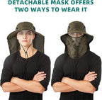 Cuffbow 3 Pcs Sun Hat for Men Women with Neck Flap Breathable Wide Brim Bucket Hat UV Protection UPF 50+ Fishing Hiking