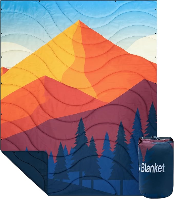 Camping Blanket, Packable Down Alternative Puffy Outdoor Blankets Lightweight Water-Resistant Compact Outdoor Blanket for Airplane Travel Picnic Stadium Hiking Party Cold Weather 55"x78.8"