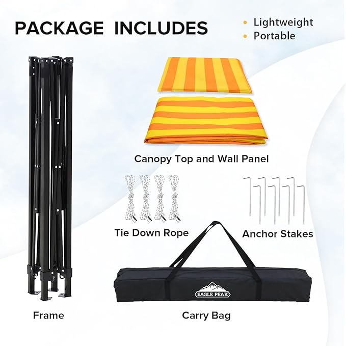 EAGLE PEAK Flex Compact 5x5 Pop-up Canopy Changing Room, Portable Privacy Dressing Room for Indoor Fashion Photoshoots, Camping, or Pool, Yellow/Orange