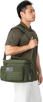 QT&QY Tactical Lunch Bag for Mens Military Heavy Duty Lunch Box Work Leakproof Insulated Durable Thermal Cooler Bag for Adult Meal for Office Camping Picnic Pail MOLLE Webbing Army Green