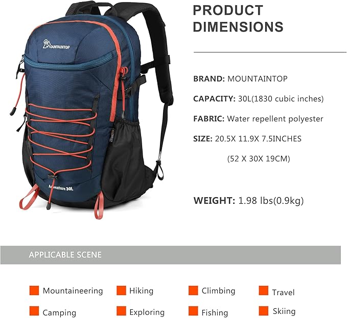 MOUNTAINTOP Hiking Backpack,25/30L Camping Backpack, Men Women Hiking Daypack Lightweight Travel Backpack for Climbing