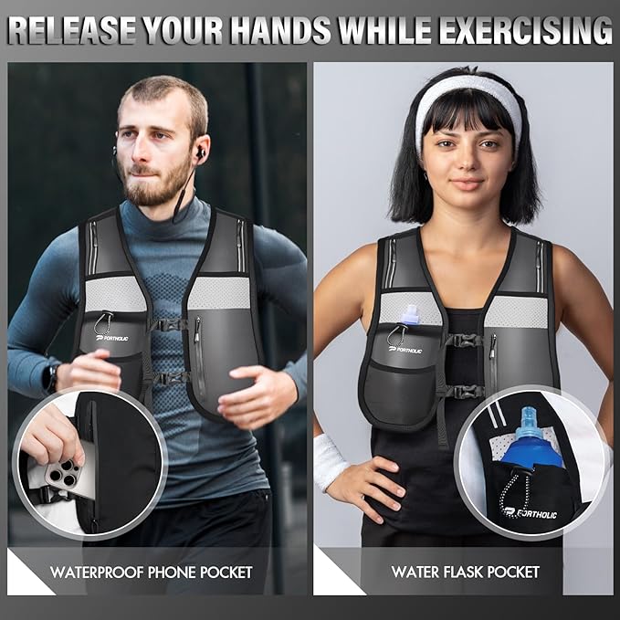PORTHOLIC Running Vest for Women Men with 17oz Water Bottle |Adjustable Hydration Vest|Reflective |Lightweight |6 Pockets |Breathablefor Running Accessories for Hiking