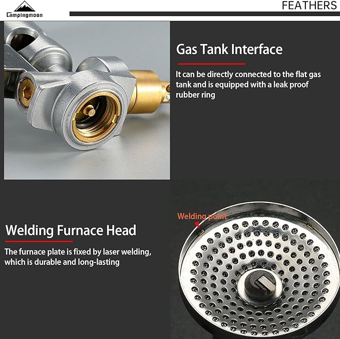 CAMPINGMOON Canister Top Stove Portable Compact Foldable w/Micro Regulator w/4Flex w/igniter XD-2F (Silver)