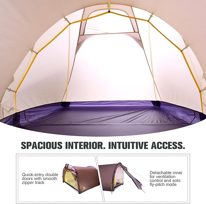 Backpacking Ultralight 2Person Tunnel Tent, 2.89lbs, Double Silicone-Coated Fabric, Compact 3-Season Tent – Wine Brown