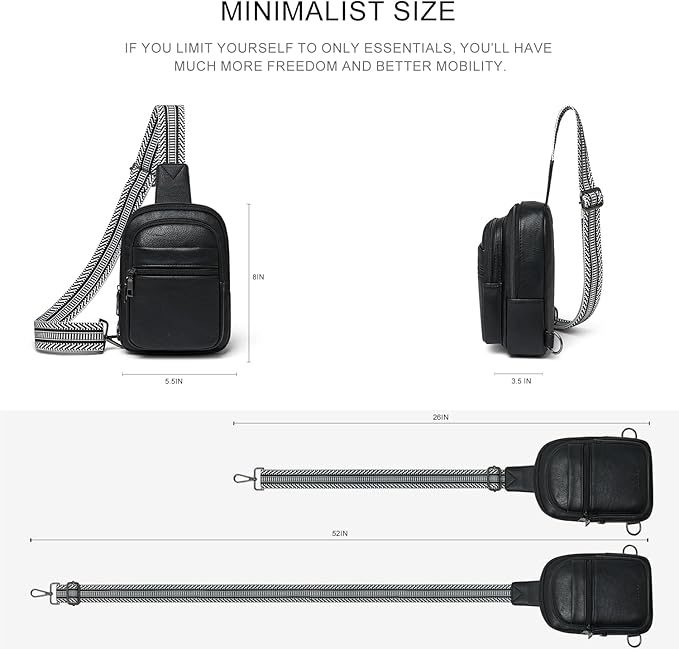 3L SMALL Sling Bag Fanny Packs For Women Men Mini Crossbody Chest Belt Travel Bag Purse Handbag Faux Leather Fashion Cute Black