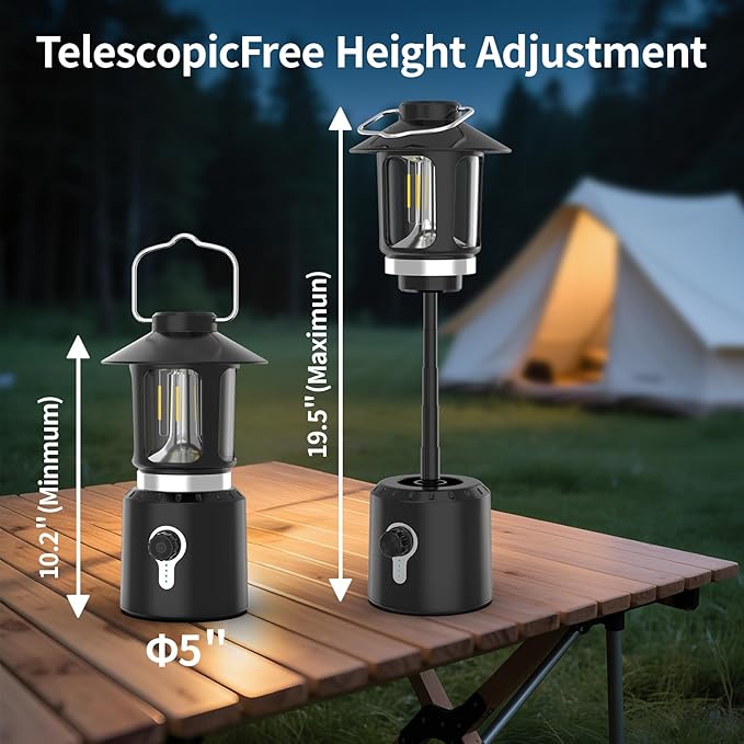 Retro Classic LED Camping Lantern, Rechargeable Stepless Dimming Vintage Lantern, 3 Light Modes (2000K-6500K), 8000mAh Power Bank, Bright Hanging Tent Light for Indoor & Outdoor, Hiking, Camp