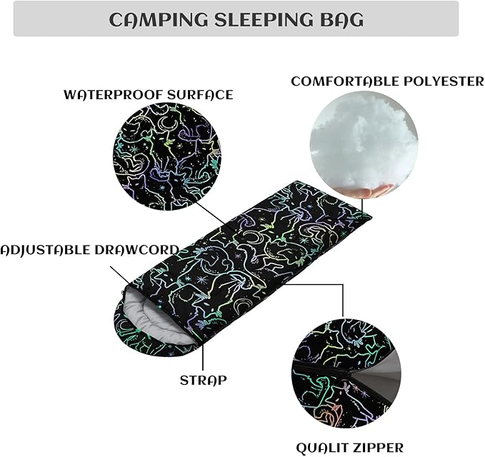 Sleeping Bags for Adults Youth Kids,3D Printing Camping Sleeping Bag for Girls Boys Lightweight Waterproof Cold/Warm Weather Sleeping Bag for 3 Seasons