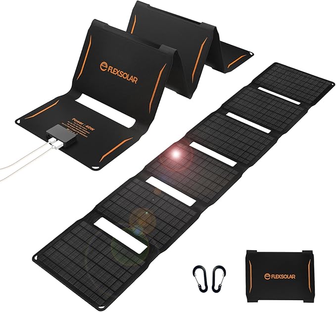 FlexSolar 40W Portable Solar Panel Charger with USB-A/USB-C/DC Outputs for Camera Phones Tablets Power Stations - Waterproof for Outdoor Backpacking Camping RV Boat