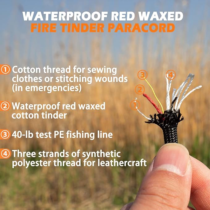 Fire Starter (2 Packs), All-Weather Magnesium Ferro Rod for Camping and Hiking, Emergency Survival Kits with Waxed Fire Tinder Paracord (28inch)&Beech/Pine Handle&&6-in-1 Multi-Tool