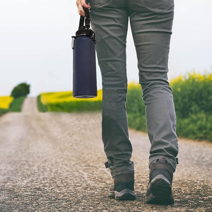 Volhoply Insulated Water Bottles Bulk 8 Pack, 40 oz Stainless Steel Sports Bottle with Paracord Handle & Spout Lid, Double Walled Travel Water Cups with Wide Mouth, Reusable Water jug(Navy,8 Set)