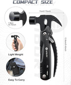 BIBURY Hammer Multitool Gifts for Dad Husband Grandpa, 12 in 1 Survival Gear Outdoor Multi Tool, Fathers Day Dad Gifts from Daughter Son and Wife, EDC Multi-Tool for Outdoor, Camping, Hiking