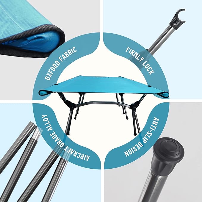 Foldable High/Low 2 Modes Camping Cot, with Extend Legs, Storage Bag, Ultralight & Durable Backpacking Travel Tent Cot, Max Loading Capacity 264lbs, Easy to use for Woman & Man