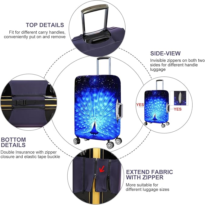 Suitcase Cover 3D Print Design Travel Luggage Protector Trolley Case Cover 19"-20" Sleeve, BluePeacock