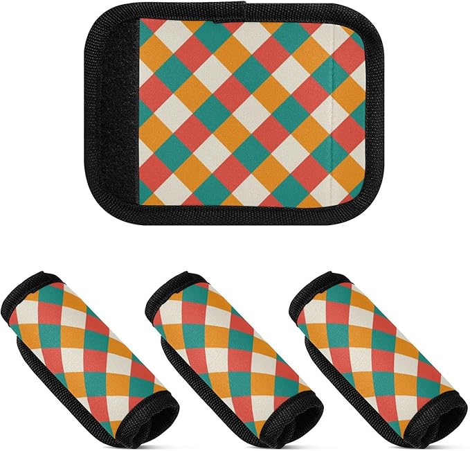 2Pcs Luggage Handle Wrap Suitcase Identifier Handle Covers Tags Soft Travel Bags Luggage Handle Gripper Accessories for Airplane Flying Colored Checkered