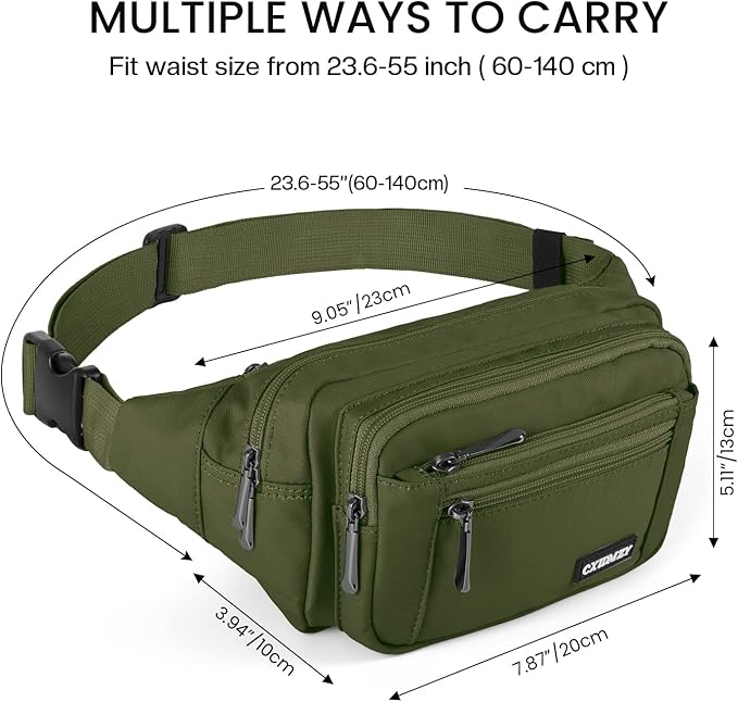 CXWMZY Fanny Packs For Women & Men Waist Pack Hip Bum Bag with Multi-Pockets Large Capacity Waterproof Casual Bum Bag for Disney Traveling Casual Cycling Running Hiking (Army Green)