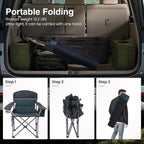 HIGH POINT SPORTS Camping Folding Chair, Heavy Duty Oversized Portable Outdoor Chair, Foldable Camp Chair with Cup Holder and Cooler Bag Support 450 LBS, Green…