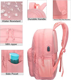 KEOFID Classic Travel backpack for Men and Women, Anti Theft Laptop Backpack with USB Charging Port for Work, Large Bag for College, Water Resistent(Bright Pink)