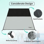 Frelaxy Pocket Picnic Blanket, Waterproof Sandproof Beach Mat, Compact Camping Tarp for Festivals, Hiking, Travel, Outdoor Recreation (Grey, 57'' x 71'')