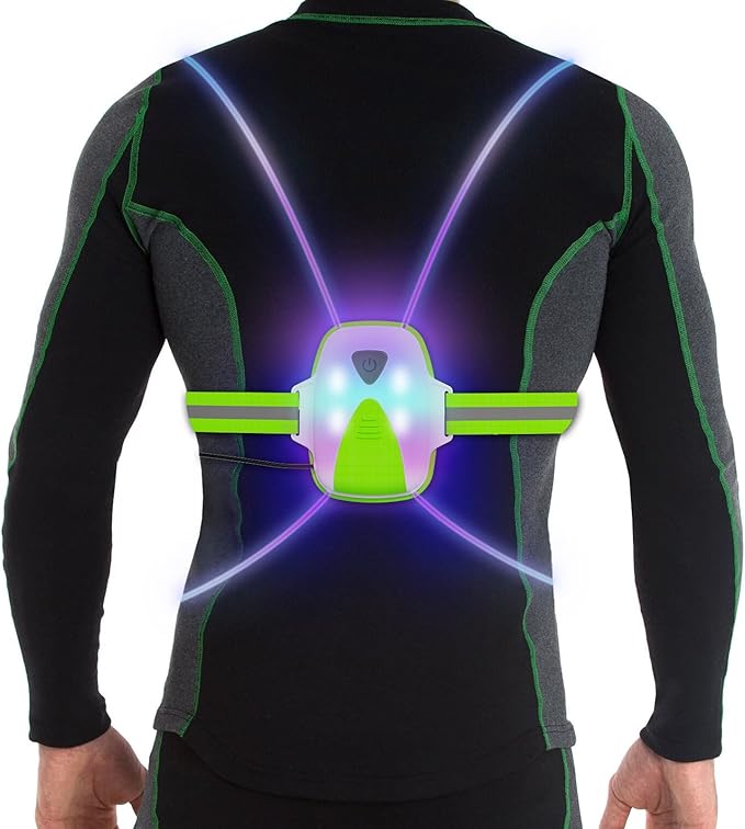 LED Reflective Running Vest Lights for Runners, Running Lights with Front Light, Safety USB Rechargeable Reflective Night Lights For Men/Women Running Walking Cycling, Three Light Modes with 7 Colors