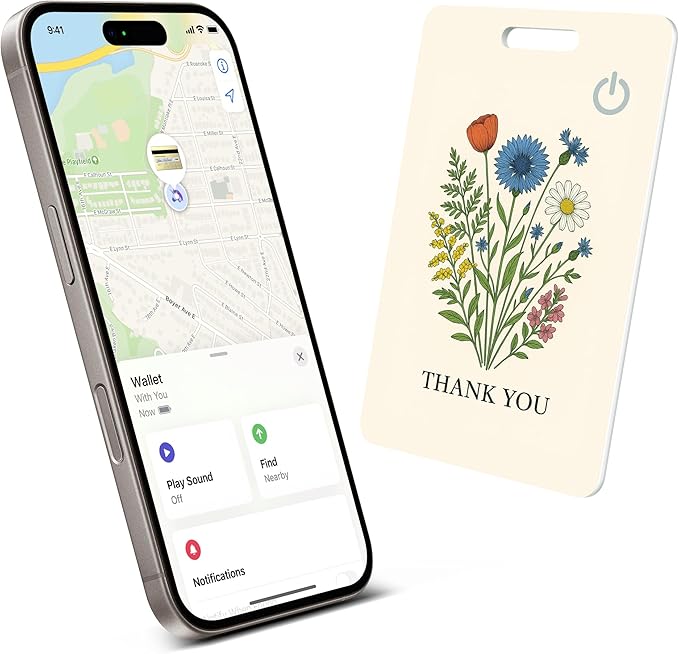 Wallet Tracker Card (iOS Only), Rechargeable Bluetooth Smart Tracking for Apple Find My Compatible Anti Tracker for Men Women Slim Item Locator for Purse Passport Key Luggage Tag (1Pcs/THYU FLR)