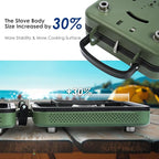 2 Burner Camping Stove with Carrying Bag, Foldable Propane Camp Stove with 17,200 BTU for Camping, Outdoor Cooking, Portable Gas Stove with Adjustable Burner for BBQ,Green with Windscreen