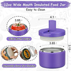 12oz Insulated Vacuum Food Jar with Buckle Lid Wide Mouth Soup Thermo for Hot Food Kids Leakproof Stainless Steel Lunch Container (Purple, 12OZ)