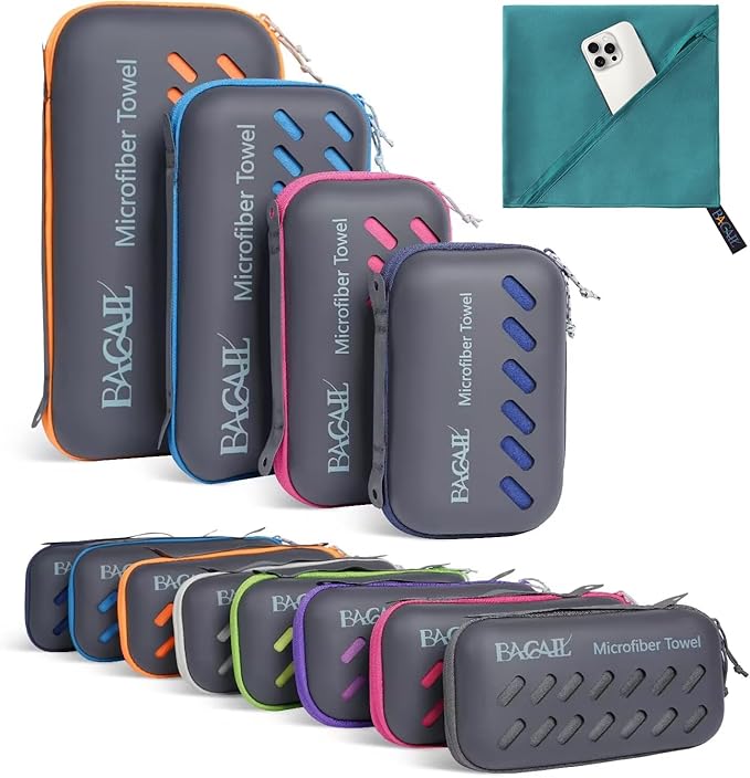 BAGAIL Camping Towel with EVA Case, Compact & Ultra Soft Microfiber Travel Towel - Super Absorbent & Lightweight Quick Dry Towels for Sports, Beach, Gym, Backpacking, Hiking and Yoga