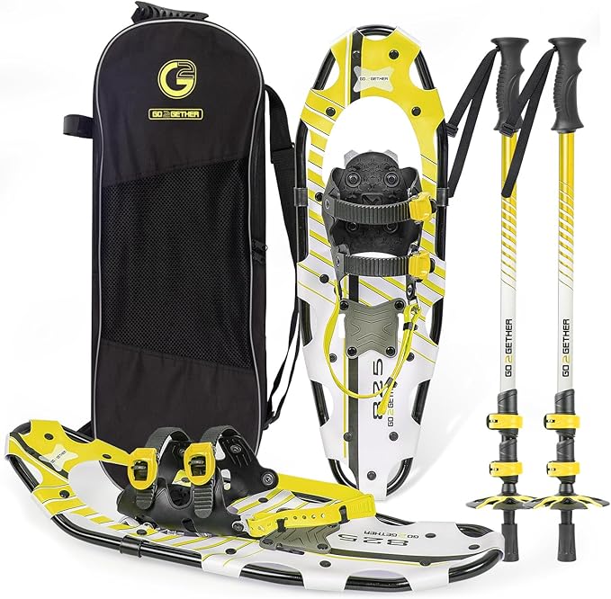 G2 21/25/30 Inches Light Weight Snowshoes for Women Men Youth, Set with Trekking Poles, Tote Bag, Gaiters,Special Fast Ratchet Binding, Orang/Blue/Red Available