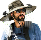 Outdoor Wide Brim Sun Hat with 2 Solar Fan for Men Women UPF50+ Outdoor Hiking Sun Protection Bucket Fishing&Cycling Hat