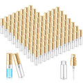 Zhehao 50 Pcs Mini Spray Bottles 3 ml Clear Glass Perfume Bottles Refillable Fine Mist Perfume Atomizer Portable Empty Sample Containers for Cleaning, Essential Oils, Travel (Gold Cap)