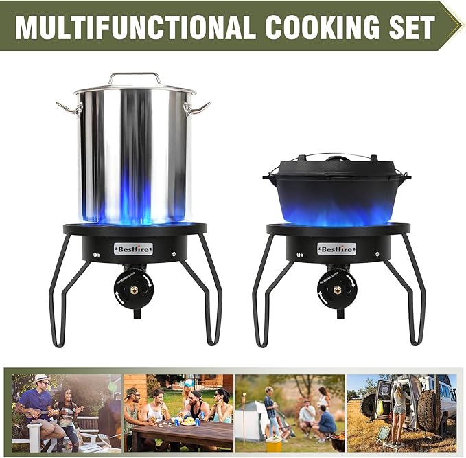 Bestfire 16" Single Propane Burner Camping Stove with 4 Feet High Pressure 0-20 PSI Gas Burner Adjustable Hose 200,000 BTU for Frying, Camping, Home Brewing and Turkey Frying