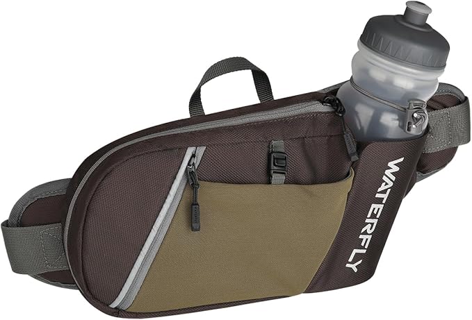 WATERFLY Fanny Pack Waist Bag: Hiking Water Bottle Holder with Strap Waist Pack for Women Men Hydration Hip Packs for Running Walking Traveling-Coffee Brown
