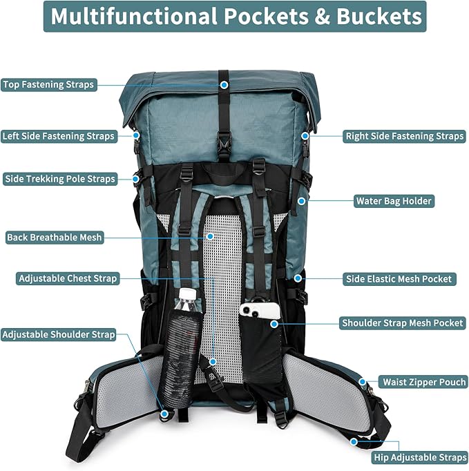 Hiking Backpack,30L +10L Extra Large Capacity Hiking Bag,Internal Frame Camping Backpack,Upgraded X-PAC Lightweight Sport Daypack Travel Backpacks Fit For Mountain Climbing Camping (Grey Green)