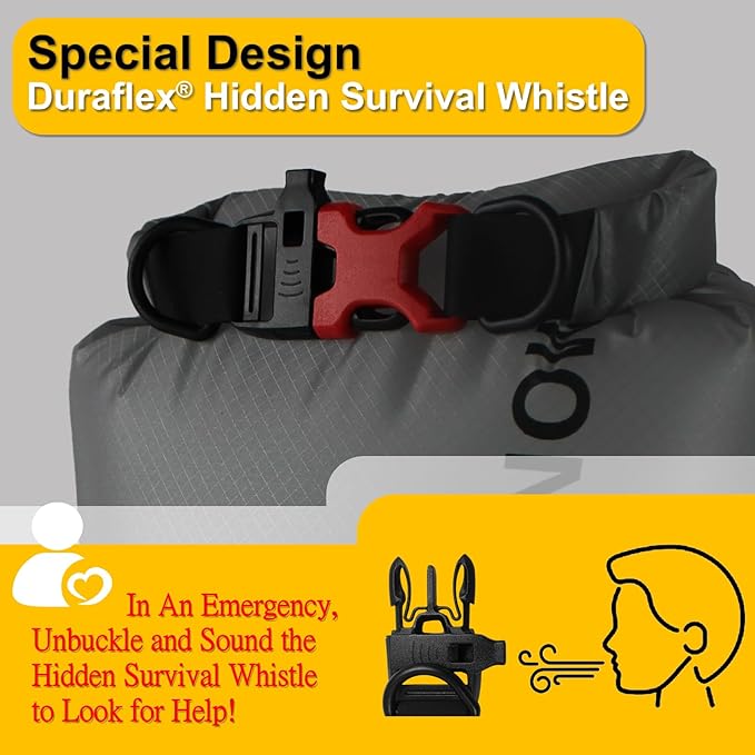 CORDURA Waterproof Dry Bag-Upgraded Tear-Resistant Roll Top Sack with Survival Whistle -Ultra-Light&Portable-Designed for High-Intensity Adventures-Keeps Gear Dry&Secure (5L/Grey)