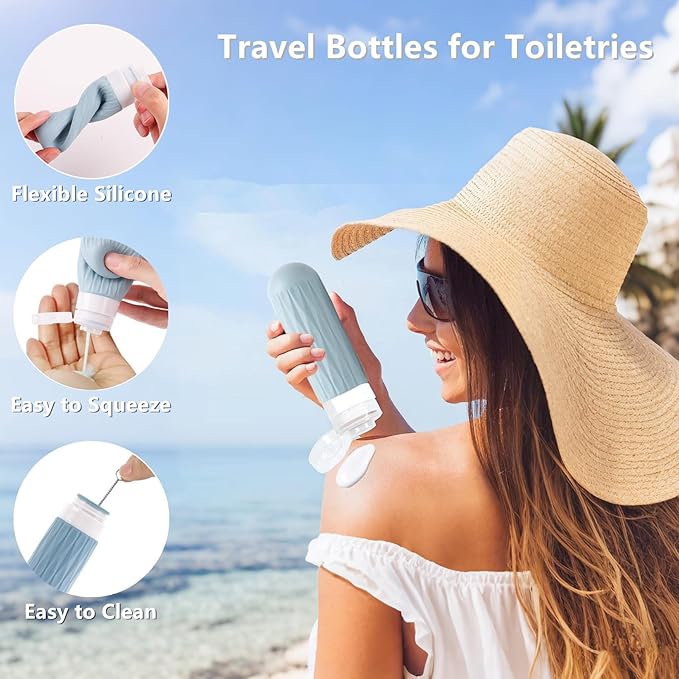 IYYI Travel Bottles for Toiletries, TSA Approved Travel Size Containers, Silicone Toiletries Bottles, Leakproof, Refillable Containers Kits for Shampoo and Conditioner (Gray, 90, Milliliters)