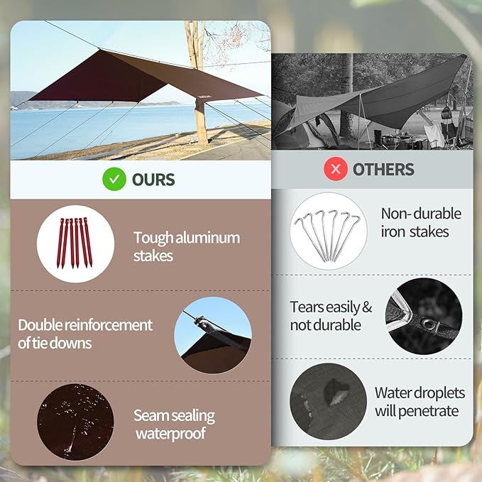 Waterproof Camping Tarp - 10X10ft Hammock Rain Fly, Ultralight & Portable & UV Protection Backpacking Tarp, Multifunctional for Outdoor Adventure, Hiking, Tent, Hammock