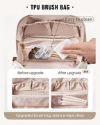EACHY Travel Makeup Bag,Large Capacity Cosmetic Bags for Women,Waterproof Portable Pouch Open Flat Toiletry Bag Pattern Makeup Bag (F-Green-Large)