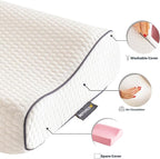 Memory Foam Travel Pillow with Washable Cover & Carry Bag – Compact, Soft & Breathable Neck Pillow for Airplane, Camping & Car (White- with Extra Pink Cotton Cover, 13.8x11.8x3.9/3.1 inches)