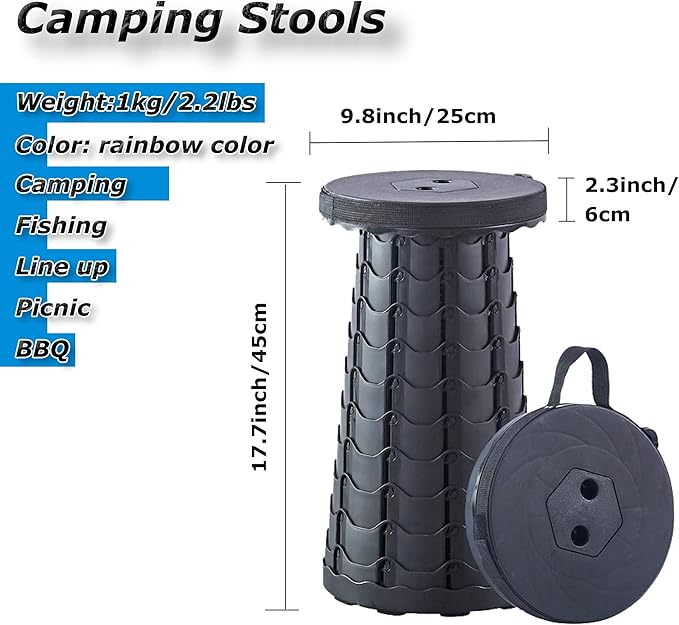 Upgraded Portable Folding Stool, Camping Retractable Seat for Adults Outdoor, Travel, Barbecue, Fishing, Waiting in Line Lightweight Chair 2023 Second Generation