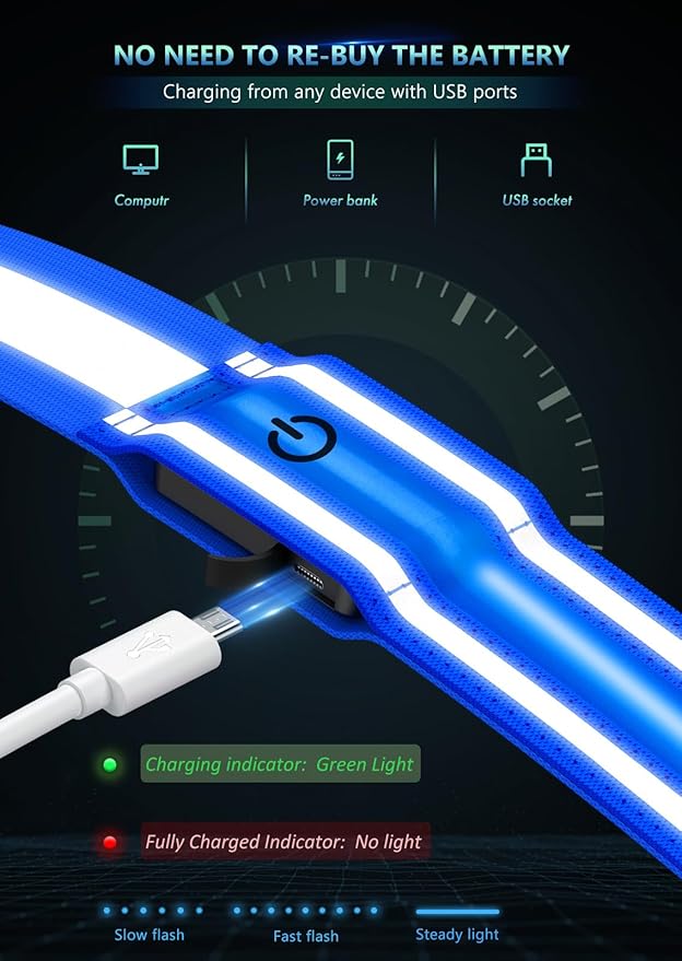 LED Reflective Belt Sash for Walking at Night, Night Running Safety Gear High Visibility Rechargeable LED Light Up Running Belt for Runners Walkers Men Women