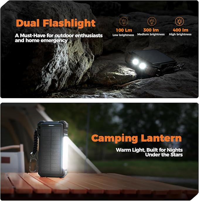 BLAVOR Solar Power Bank 20000mAh/74000mWh Built-in Cables, Wireless Charger for Apple Watch, 20W Fast Charging Battery Pack with USB C, Flashlight, Solar Charger for iPhone, iPad, iWatch, Samsung