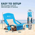 AKSOUL Folding Beach Chair for Adults: Low/High Back Chairs with Carry Bag - Extra Wide Seat Chair with Comfortable Pillow & Storage Pocket (1 Pack & 2 Pack, Blue)