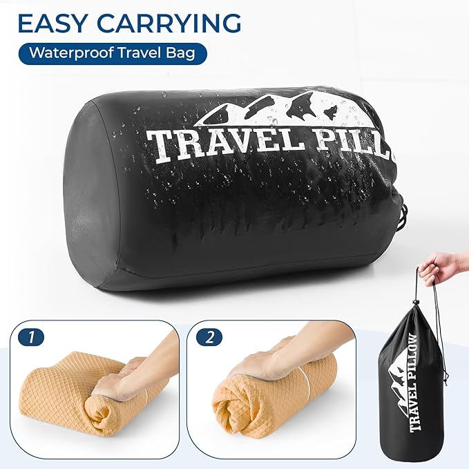 Travel Pillow Memory Foam Pillows, Ergonomic Wave Cervical Neck Pillow for Neck Pain Relief, Compressible Medium Firm Side Sleeper Pillow, Ideal for Camping, Office, Home & Bed (Orange, S)