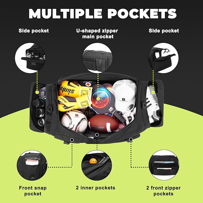 130L Extra Large 36" Heavy Duty Sports Gym and Travel Duffel Bag - Oversized Equipment Gear Bag for Basketball, Baseball, Hockey, Football, Helmets, and Pads - Durable, Giant (Black)