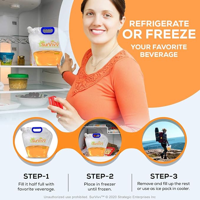 Premium Collapsible Water Container Bag, No-Leak, Freezable, Odorless, Flat Folding, BPA Free Food Grade Clear Plastic Storage bottle for Sports Outdoors Camping Hiking Backpack 1.3/2.6 Gallon