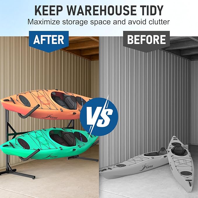 Kayak Rack for Outdoor Storage, Kayak Storage Rack, Adjustable Freestanding Kayak Rack Stand Holder for Paddleboard Surfboard for Indoor, Outdoor