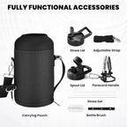 Insulated Water Bottle 64 oz, Triple Wall Vacuum Stainless Steel (Cold for 48 Hrs), Leak Proof & Non-BPA, Half Gallon Water Flask Jug with Paracord Handle & Straw Spout Lids, White/Black
