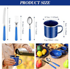 Nuogo 12 Pcs Enamel Camping Tableware Set Dinnerware Kit Includes 12 oz Coffee Mugs Camping Plates Bowls and Utensils Set with Knife Fork Spoon for 2 People Hiking Picnic Outdoor